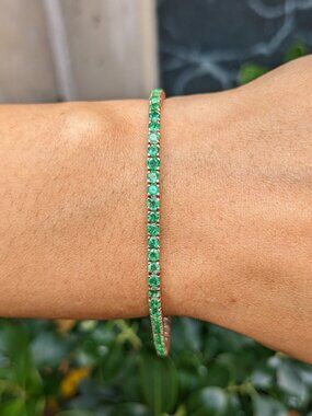 Stunning Zambian Emerald Tennis Bracelet 14K Yellow Gold 7 Inch 3.5ctw